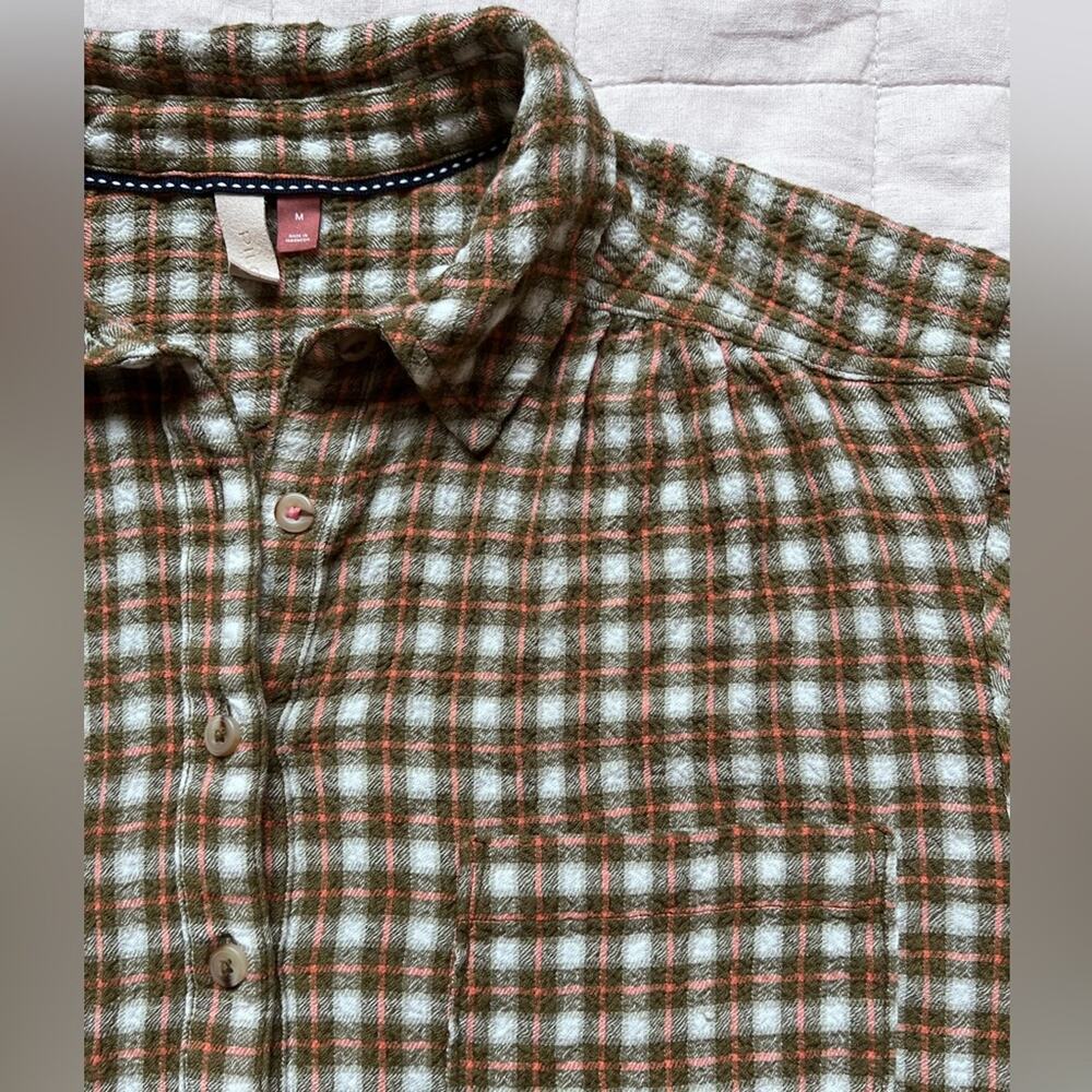 Pilcro Pink Green Plaid Textured Button Down Long Sleeve Shirt Cottagecore - Med